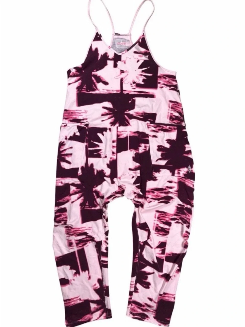 Free People Palm Print Tie-Dye Romper Hot Shot in Pink and Plum - new w tags